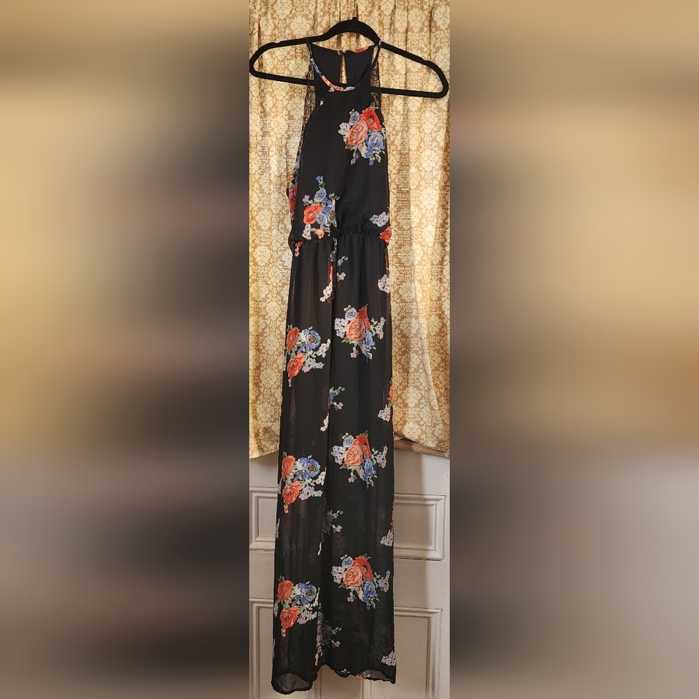 Sienna Sky M Floral Black Maxi Dress Runs SMALL  GUC Womens